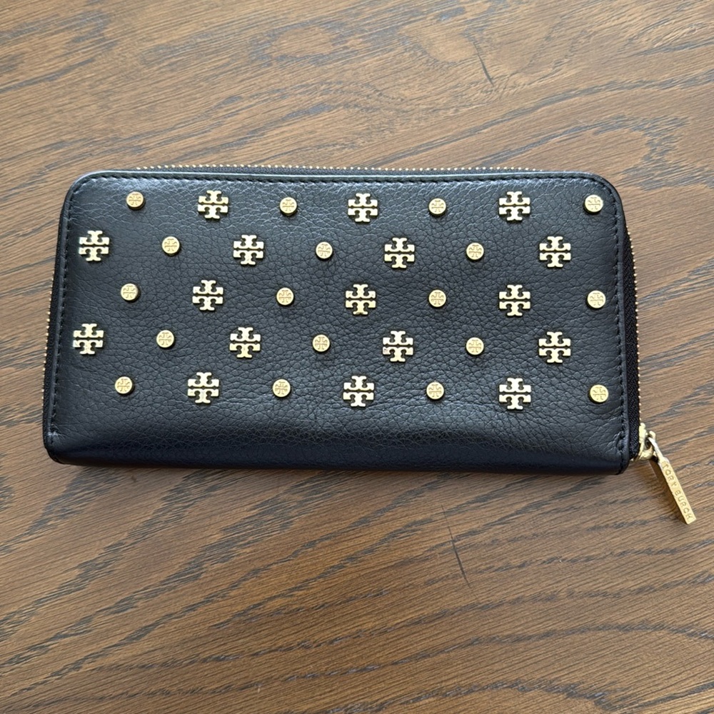 Tory Burch Black Wallet with Gold Accents